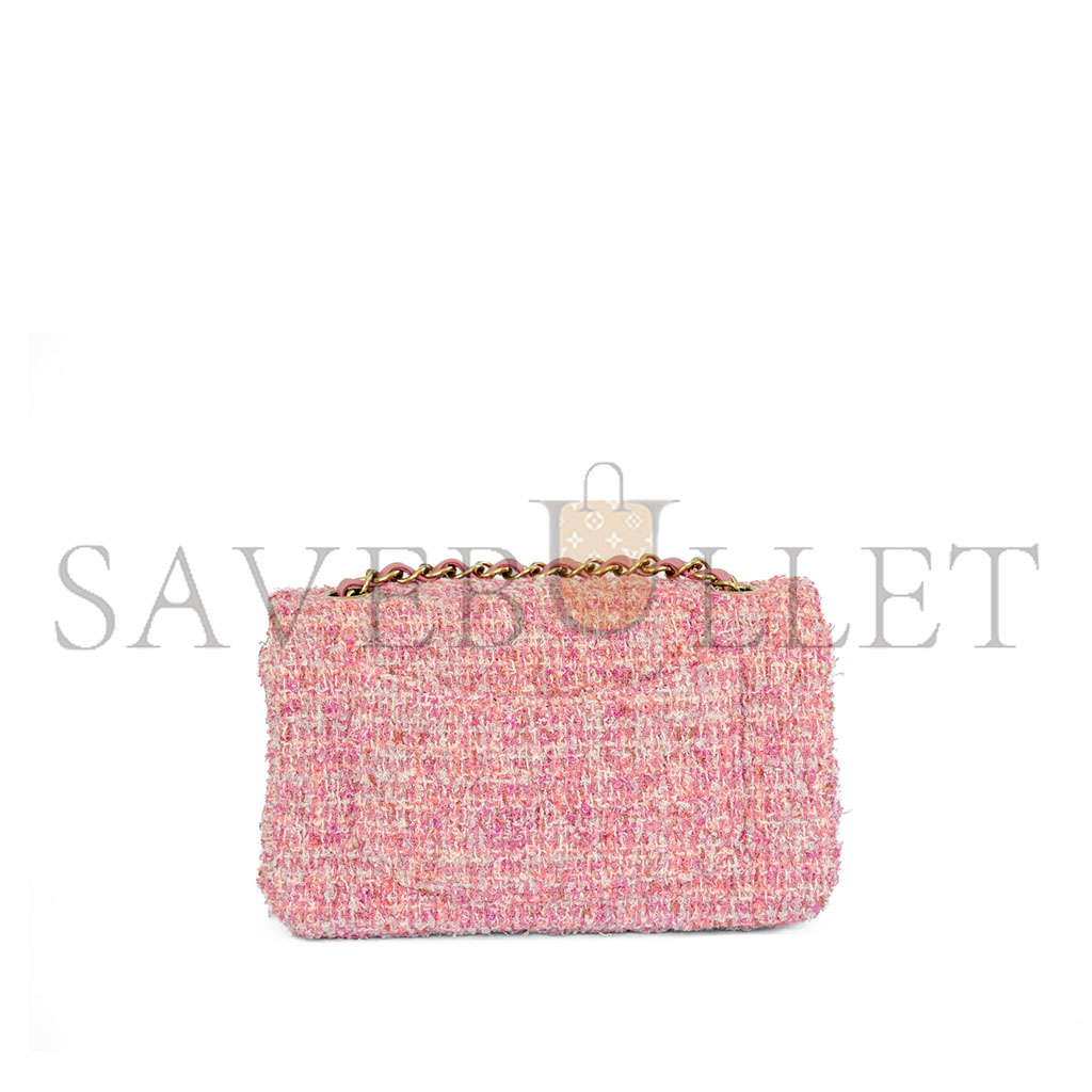 CHANEL TWEED QUILTED FLAP PINK GOLD HARDWARE (25.5*15.5*6.5cm)